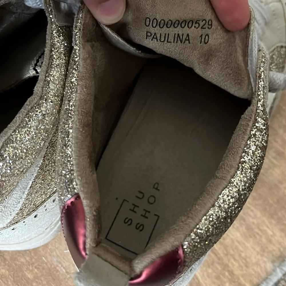 ShuShop Paulina Glitter Gold White Star Hi Top Sneakers Size 10‎